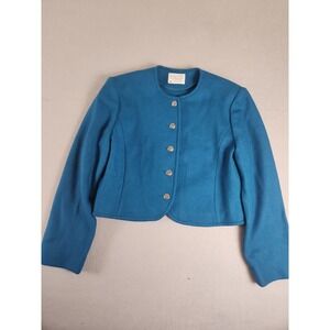 Pendleton Womens Jacket sz 6 Teal Blue Button Up Shoulder Pads 100% Wool VINTAGE